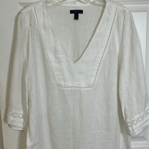 J. Crew Tunic linen cover up size small white with lace beach pool - Picture 4 of 7